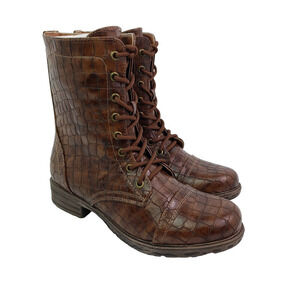 Volatile Womens Size 6 Brown Underground Faux Leather Snake Print Combat Boots